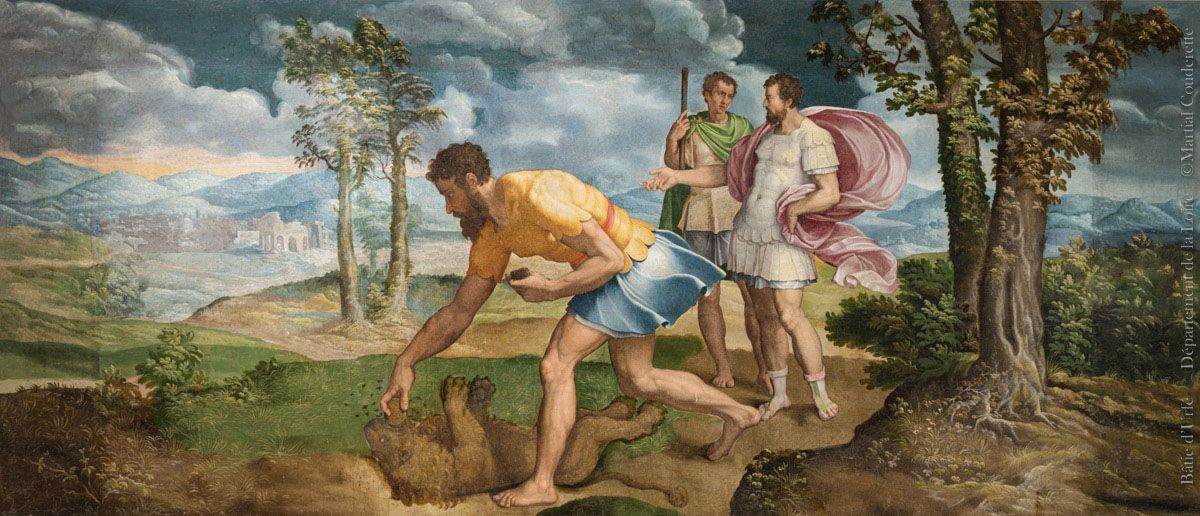 D.2008.0.010 tableau Samson se penchant sur le cadavre d'un lionceau  